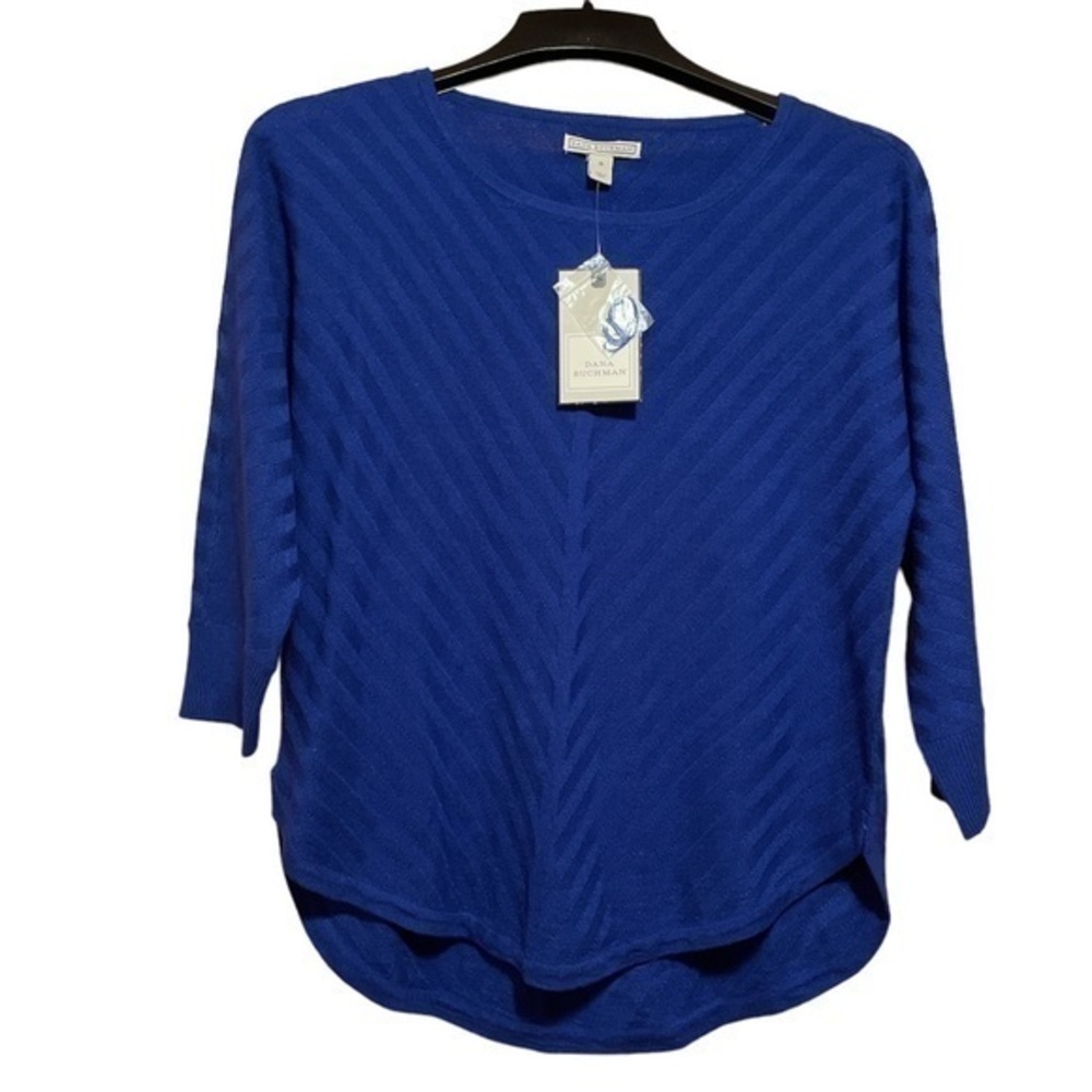 Dana Buchman Cobalt Blue Sweater Dolman‎ Sleeve Chevron Stripe Womens Small NWT